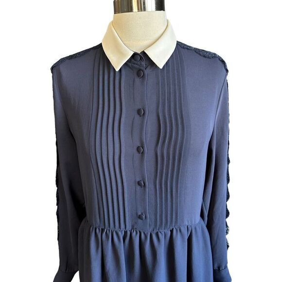 The Kooples Lace Sheer Detail Lantern Sleeve Pleated High Neck Collared Secretar - Picture 2 of 11